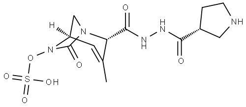1,6-Diazabicyclo[3.2.1]oct-3-ene-2-carboxylic acid, 3-methyl-7-oxo-6-(sulfooxy)-, 2-[2-[(3R)-3-pyrrolidinylcarbonyl]hydrazide], (2S,5R)- Structure