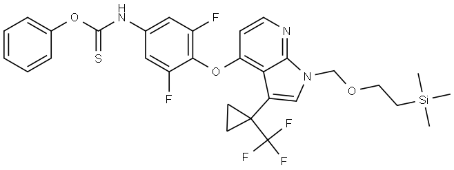 O-Phenyl {3,5-Difluoro-4-[(3-[1-(trifluoromethyl)cyclopropyl]-1-{[2-(trimethylsilyl)ethoxy]methyl}-1H-pyrrolo[2,3-b]pyridin-4-yl)oxy]phenyl}carbamothioate Structure