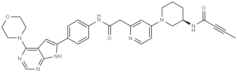 2-Pyridineacetamide, N-[4-[4-(4-morpholinyl)-7H-pyrrolo[2,3-d]pyrimidin-6-yl]phenyl]-4-[(3R)-3-[(1-oxo-2-butyn-1-yl)amino]-1-piperidinyl]- Structure