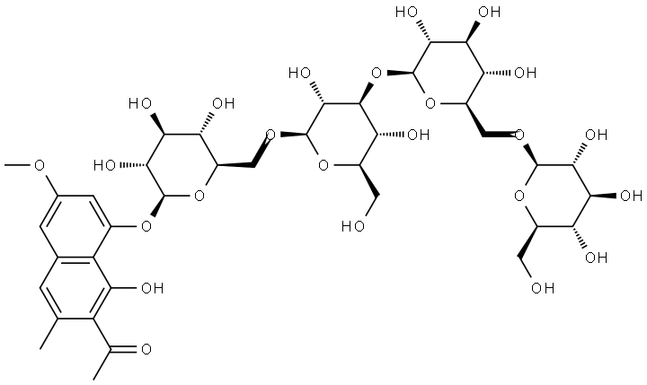 Ethanone, 1-[8-[(O-β-D-glucopyranosyl-(1→6)-O-β-D-glucopyranosyl-(1→3)-O-β-D-glucopyranosyl-(1→6)-β-D-glucopyranosyl)oxy]-1-hydroxy-6-methoxy-3-methyl-2-naphthalenyl]- Structure