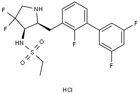 N-((2S,3R)-4,4-difluoro-2-((2,3′,5′-trifluoro-[1,1′-biphenyl]-3-yl)methyl)pyrrolidin-3-yl)ethanesulfonamide hydrochloride Structure