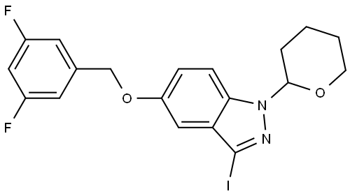 5-((3,5-difluorobenzyl)oxy)-3-iodo-1-(tetrahydro-2H-pyran-2-yl)-1H-indazole 구조식 이미지