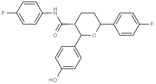 2H-Pyran-3-carboxamide, N,6-bis(4-fluorophenyl)tetrahydro-2-(4-hydroxyphenyl)-, (3R)- Structure