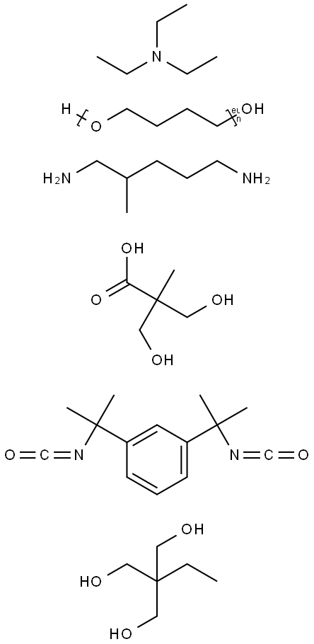 Propanoic acid, 3-hydroxy-2-(hydroxymethyl)-2-methyl-, polymer with 1,3-bis(1-isocyanato-1-methylethyl)benzene, 2-ethyl-2-(hydroxymethyl)-1,3-propanediol, .alpha.-hydro-.omega.-hydroxypoly(oxy-1,4-butanediyl) and 2-methyl-1,5-pentanediamine, compd. with N Structure