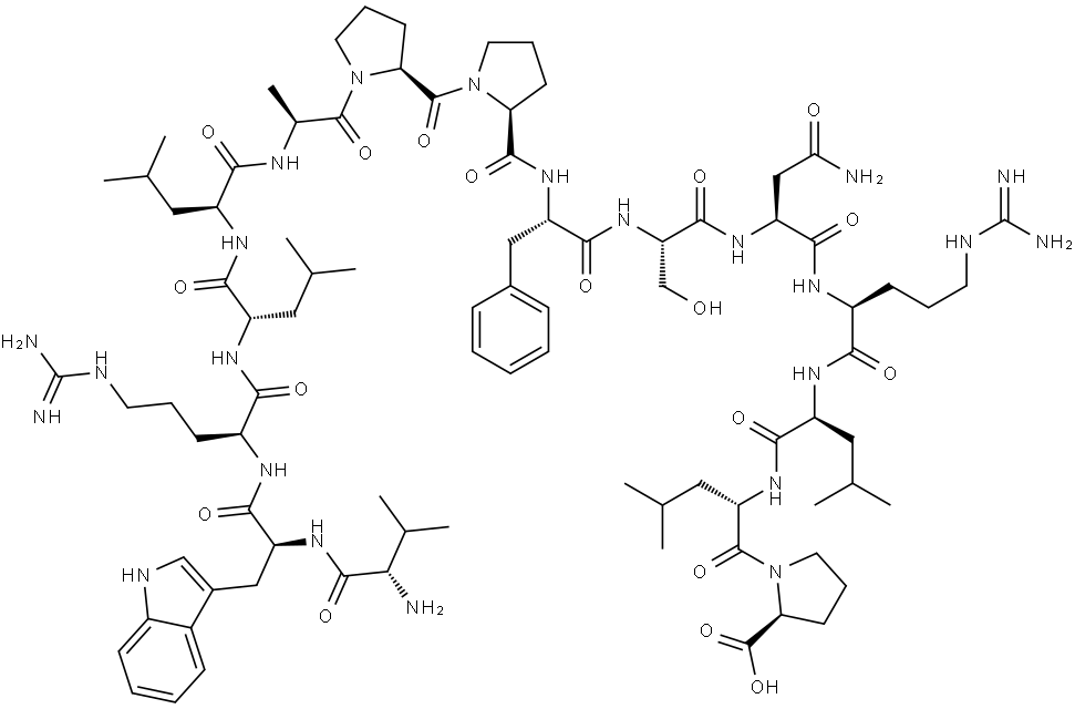 L-Proline, L-valyl-L-tryptophyl-L-arginyl-L-leucyl-L-leucyl-L-alanyl-L-prolyl-L-prolyl-L-phenylalanyl-L-seryl-L-asparaginyl-L-arginyl-L-leucyl-L-leucyl- Structure