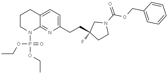 benzyl (S)-3-(2-(8-(diethoxyphosphoryl)-5,6,7,8-tetrahydro-1,8-naphthyridin-2-yl)ethyl)-3-fluoropyrrolidine-1-carboxylate Structure