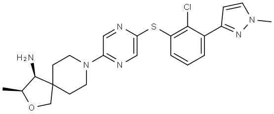 (3S,4S)-8-(5-((2-(iodo-l2-methyl)-3-(1-methyl-1H-pyrazol-3-yl)phenyl)thio)pyrazin-2-yl)-3-methyl-2-oxa-8-azaspiro[4.5]decan-4-amine Structure