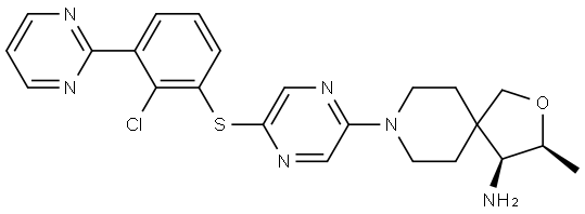 (3S,4S)-8-(5-((2-(iodo-l2-methyl)-3-(pyrimidin-2-yl)phenyl)thio)pyrazin-2-yl)-3-methyl-2-oxa-8-azaspiro[4.5]decan-4-amine Structure