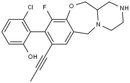 3-chloro-2-(10-fluoro-8-(prop-1-yn-1-yl)-1,2,3,4,12,12a-hexahydro-6H-benzo[f]pyrazino[2,1-c][1,4]oxazepin-9-yl)phenol Structure