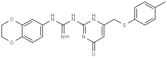 Guanidine, N-(2,3-dihydro-1,4-benzodioxin-6-yl)-N'-[1,6-dihydro-4-[[(4-methylphenyl)thio]methyl]-6-oxo-2-pyrimidinyl]-, [C(E)]- Structure