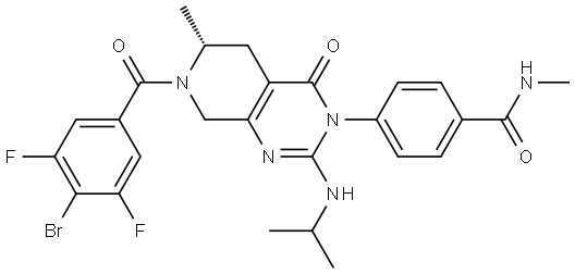(R)-4-(7-(4-bromo-3,5-difluorobenzoyl)-2-(isopropylamino)-6-methyl-4-oxo-5,6,7,8-tetrahydropyrido[3,4-d]pyrimidin-3(4H)-yl)-N-methylbenzamide Structure