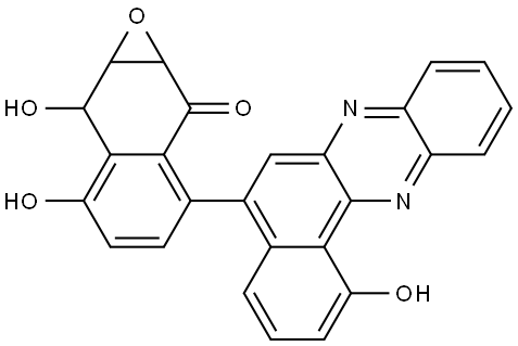 1(2H)-Naphthalenone, 2,3-epoxy-3,4-dihydro-4,5-dihydroxy-8-(1-hydroxybenzo[a]phenazin-6-yl)- Structure