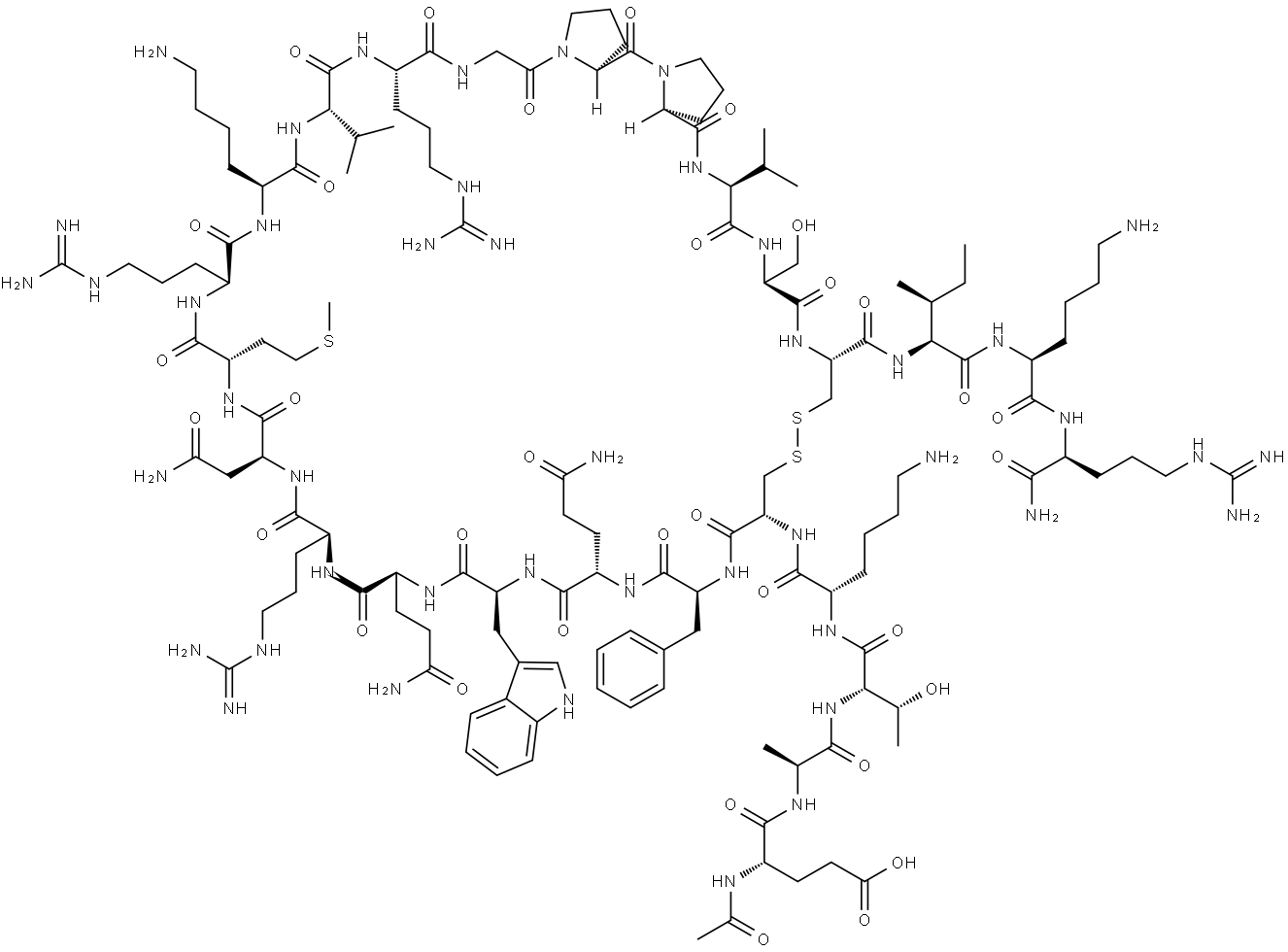 L-Argininamide, N-acetyl-L-α-glutamyl-L-alanyl-L-threonyl-L-lysyl-L-cysteinyl-L-phenylalanyl-L-glutaminyl-L-tryptophyl-L-glutaminyl-L-arginyl-L-asparaginyl-L-methionyl-L-arginyl-L-lysyl-L-valyl-L-arginylglycyl-L-prolyl-L-prolyl-L-valyl-L-seryl-L-cysteinyl-L-isoleucyl-L-lysyl-, cyclic (5→22)-disulfide Structure