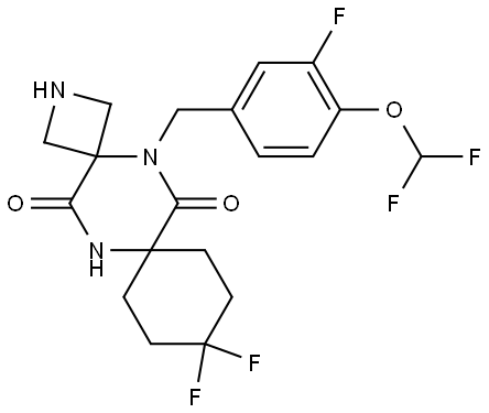 5-(4-(difluoromethoxy)-3-fluorobenzyl)-10,10-difluoro-2,5,13-triazadispiro[3.2.57.24]tetradecane-6,14-dione 구조식 이미지