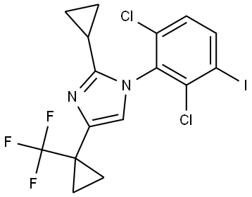 2-cyclopropyl-1-(2,6-dichloro-3-iodophenyl)-4-(1-(trifluoromethyl)cyclopropyl)-1H-imidazole Structure