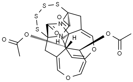 8H,16H-7a,15a-Epitetrathio-7H,15H-bisoxepino[3',4':4,5]pyrrolo[1,2-a:1',2'-d]pyrazine-7,15-dione, 5,13-bis(acetyloxy)-5,5a,13,13a-tetrahydro-, [5S-(5α,5aα,7aβ,13α,13aα,15aβ)]- (9CI) Structure