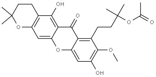 7-(3-acetoxy-3-methyl-butyl)-5,9-dihydroxy-8-methoxy-2,2-dimethyl-3,4-dihydro-2H-pyrano[3,2-b]xanthen-6-one Structure