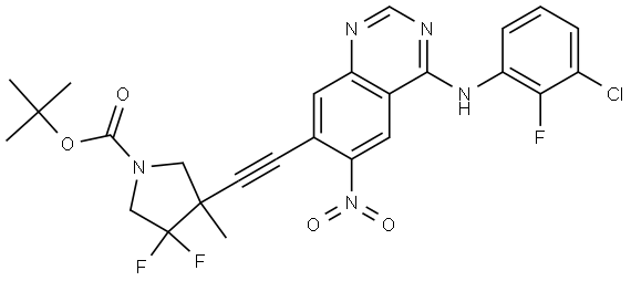 tert-butyl 3-((4-((3-chloro-2-fluorophenyl)amino)-6-nitroquinazolin-7-yl)ethynyl)-4,4-difluoro-3-methylpyrrolidine-1-carboxylate Structure