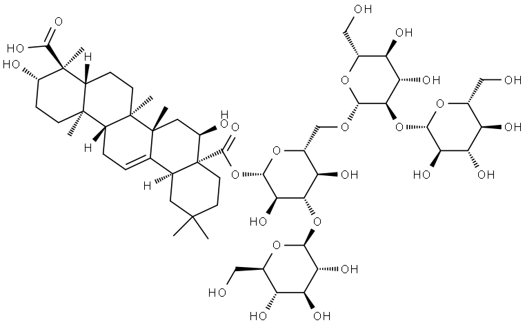 28-(O-β-D-Glucopyranosyl-(1→3)-O-[β-D-glucopyranosyl-(1→2)-O-β-D-glucopyranosyl-(1→6)]-β-D-glucopyranosyl) (3β,4α,16α)-3,16-dihydroxyolean-12-ene-23,28-dioate Structure