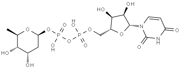 Uridine 5′-(trihydrogen diphosphate), P′-(2,6-dideoxy-β-D-ribo-hexopyranosyl) ester Structure