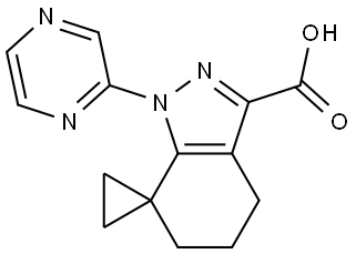 1'-(pyrazin-2-yl)-1',4',5',6'-tetrahydrospiro[cyclopropane-1,7'-indazole]-3'-carboxylic acid Structure