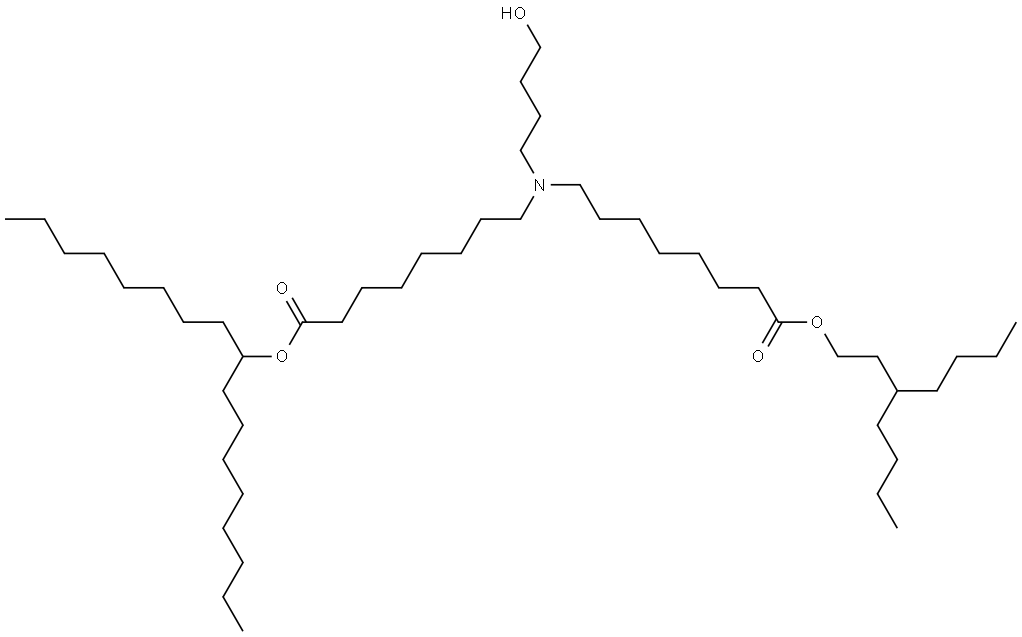 3-butylheptyl 8-((8-(heptadecan-9-yloxy)-8-oxooctyl)(4-hydroxybutyl)amino)octanoate Structure