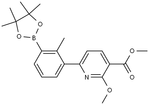 3-Pyridinecarboxylic acid, 2-methoxy-6-[2-methyl-3-(4,4,5,5-tetramethyl-1,3,2-dioxaborolan-2-yl)phenyl]-, methyl ester 구조식 이미지