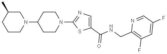 5-Thiazolecarboxamide, N-[(3,5-difluoro-2-pyridinyl)methyl]-2-[(3R)-3-methyl[1,4′-bipiperidin]-1′-yl]- Structure