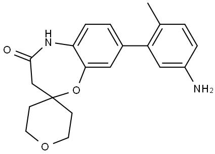 Spiro[1,5-benzoxazepine-2(3H),4′-[4H]pyran]-4(5H)-one, 8-(5-amino-2-methylphenyl)-2′,3′,5′,6′-tetrahydro- Structure