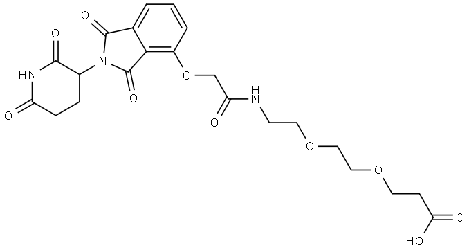 3-[2-[2-[[2-[2-(2,6-dioxo-3-piperidyl)-1,3-dioxo-isoindolin-4-yl]oxyacetyl]amino]ethoxy]ethoxy]propanoic acid Structure