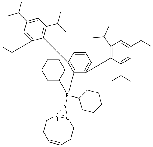 Palladium,?[(1,2-η)-1,5-cyclooctadiene][dicyclohexyl[2,2′′,4,4′′,6,6′′-hexakis(1-methylethyl)[1,1′:3′,1′′-terphenyl]-2′-yl]phosphine]- (ACI) Structure