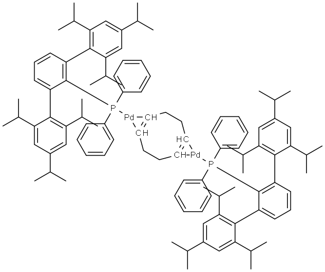 Palladium, [μ-[(1,2-η:5,6-η)-1,5-cyclooctadiene]]bis[[2,2′′,4,4′′,6,6′′-hexakis(1-methylethyl)[1,1′:3′,1′′-terphenyl]-2′-yl]diphenylphosphine]di- (ACI) Structure