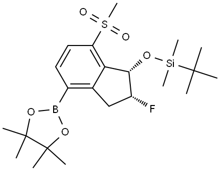 tert-butyl({[(1S,2R)-2-fluoro-7-methanesulfonyl-4-(4,4,5,5-tetramethyl-1,3,2-dioxaborolan-2-yl)-2,3-dihydro-1H-inden-1-yl]oxy})dimethylsilane Structure