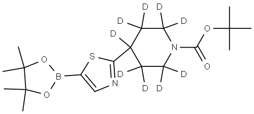 tert-butyl 4-(5-(4,4,5,5-tetramethyl-1,3,2-dioxaborolan-2-yl)thiazol-2-yl)piperidine-1-carboxylate-2,2,3,3,4,5,5,6,6-d9 Structure