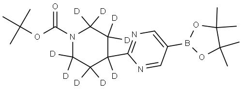 tert-butyl 4-(5-(4,4,5,5-tetramethyl-1,3,2-dioxaborolan-2-yl)pyrimidin-2-yl)piperidine-1-carboxylate-2,2,3,3,4,5,5,6,6-d9 Structure