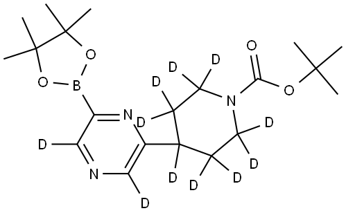 tert-butyl 4-(6-(4,4,5,5-tetramethyl-1,3,2-dioxaborolan-2-yl)pyrazin-2-yl-3,5-d2)piperidine-1-carboxylate-2,2,3,3,4,5,5,6,6-d9 Structure