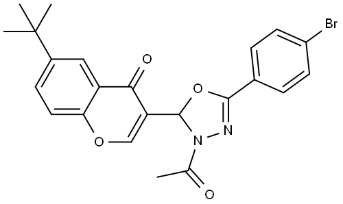 3-(3-acetyl-5-(4-bromophenyl)-2,3-dihydro-1,3,4-oxadiazol-2-yl)-6-(tert-butyl)-4H-chromen-4-one Structure