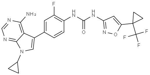 1-(4-(4-Amino-7-cyclopropyl-7H-pyrrolo[2,3-d]pyrimidin-5-yl)-2-fluorophenyl)-3-(5-(1-(trifluoromethyl)cyclopropyl)isoxazol-3-yl)urea Structure