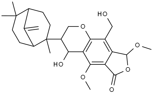 2,3,4,8-Tetrahydro-4-hydroxy-9-(hydroxymethyl)-5,8-dimethoxy-3-(2,6,6-trimethyl-9-methylenebicyclo[3.3.1]non-2-yl)-6H-furo[3,4-g]-1-benzopyran-6-one Structure