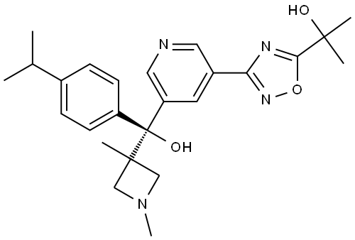 3-Pyridinemethanol, α-(1,3-dimethyl-3-azetidinyl)-5-[5-(1-hydroxy-1-methylethyl)-1,2,4-oxadiazol-3-yl]-α-[4-(1-methylethyl)phenyl]-, (αR)- Structure