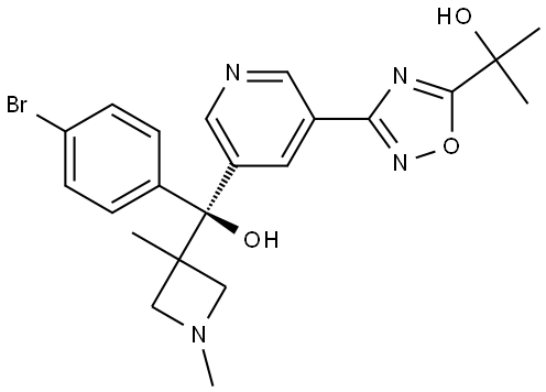 (R)-2-(3-(5-((4-bromophenyl)(1,3-dimethylazetidin-3-yl)(hydroxy)methyl)pyridin-3-yl)-1,2,4-oxadiazol-5-yl)propan-2-ol Structure
