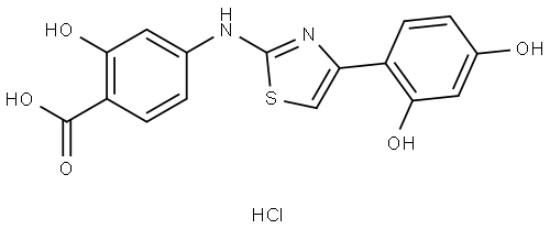 Benzoic acid, 4-[[4-(2,4-dihydroxyphenyl)-2-thiazolyl]amino]-2-hydroxy-, hydrochloride (1:1) Structure