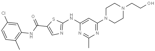 5-Thiazolecarboxamide, N-(5-chloro-2-methylphenyl)-2-[[6-[4-(2-hydroxyethyl)-1-piperazinyl]-2-methyl-4-pyrimidinyl]amino]- Structure