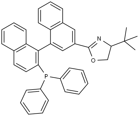 (R)-4-(tert-Butyl)-2-((R)-2'-(diphenylphosphanyl)-[1,1'-binaphthalen]-3-yl)-4,5-dihydrooxazole 구조식 이미지