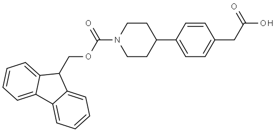 1-Piperidinecarboxylic acid, 4-[4-(carboxymethyl)phenyl]-, 1-(9H-fluoren-9-ylmethyl) ester Structure