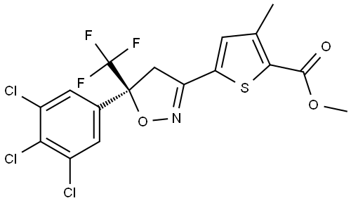 2-Thiophenecarboxylic acid, 5-[(5S)-4,5-dihydro-5-(3,4,5-trichlorophenyl)-5-(trifluoromethyl)-3-isoxazolyl]-3-methyl-, methyl ester Structure