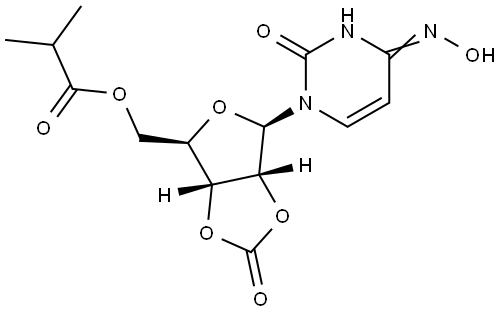 Uridine, 4-oxime, cyclic 2',3'-carbonate 5'-(2-methylpropanoate) Structure