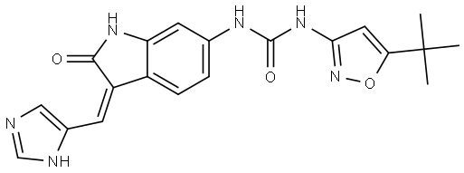 Urea, N-[(3Z)-2,3-dihydro-3-(1H-imidazol-5-ylmethylene)-2-oxo-1H-indol-6-yl]-N′-[5-(1,1-dimethylethyl)-3-isoxazolyl]- Structure