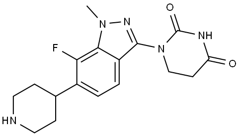 1-(7-fluoro-1-methyl-6-(piperidin-4-yl)-1H-indazol-3-yl)dihydropyrimidine-2,4(1H,3H)-dione Structure