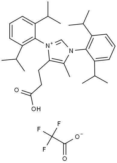 1H-Imidazolium, 1,3-bis[2,6-bis(1-methylethyl)phenyl]-4-(2-carboxyethyl)-5-methyl-, 2,2,2-trifluoroacetate (1:1) Structure